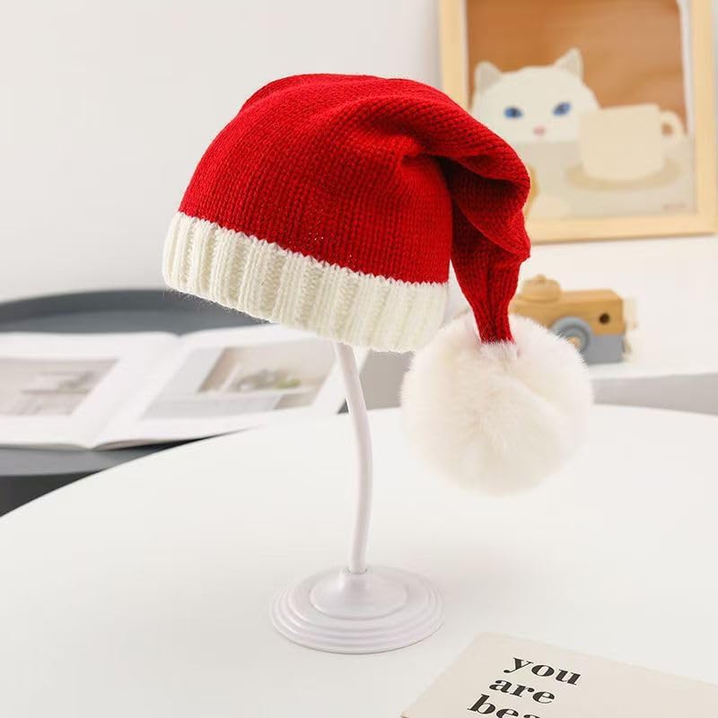 商品图片 6 | B0FWRJTSBJ | Santa Hats Adult & Kids, Christmas Hat with Pom Pom - Stretchy Knit Beanie, Soft Warm Acrylic Winter Hat for Xmas Party