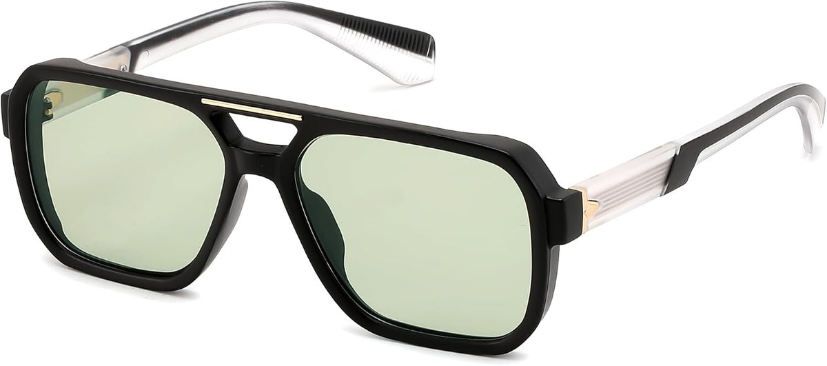 Black/Green / 55 Millimeters | B0GLG5HZ1L | FEISEDY Retro Square Aviator Sunglasses for Men Women B0390