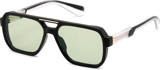 Black/Green / 55 Millimeters | B0GLG5HZ1L | FEISEDY Retro Square Aviator Sunglasses for Men Women B0390