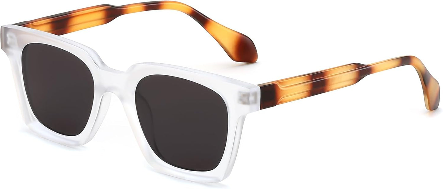 White Frame & Black Lens / 46 Millimeters | B0D7CB8T9C | FEISEDY Retro Square Sunglasses Women Men Trendy Rectangle Thick Frame Shades Classic Designer Sun Glasses B0198