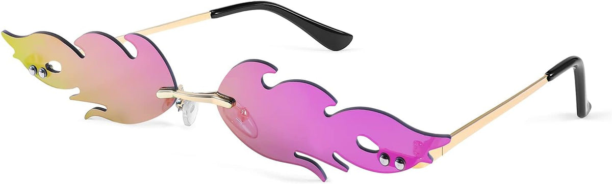 004 Purple Mirror Flame / 70 Millimeters | B09JK9TTRD | FEISEDY Fire Flame Sunglasses for Women Mirror Rimless Fire Shaped Novelty Sunglasses B2839