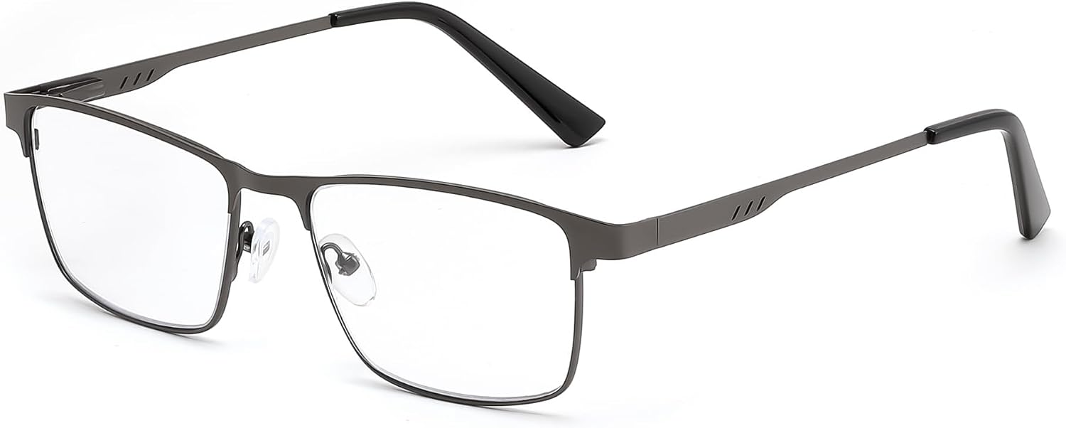 Gun Grey / 1.5 x | B0G1C8LD88 | FEISEDY Classic Blue Light Reading Glasses Men,Metal Frame Readers with Spring Hinge, Anti Glare Eyeglasses for Reading B0337