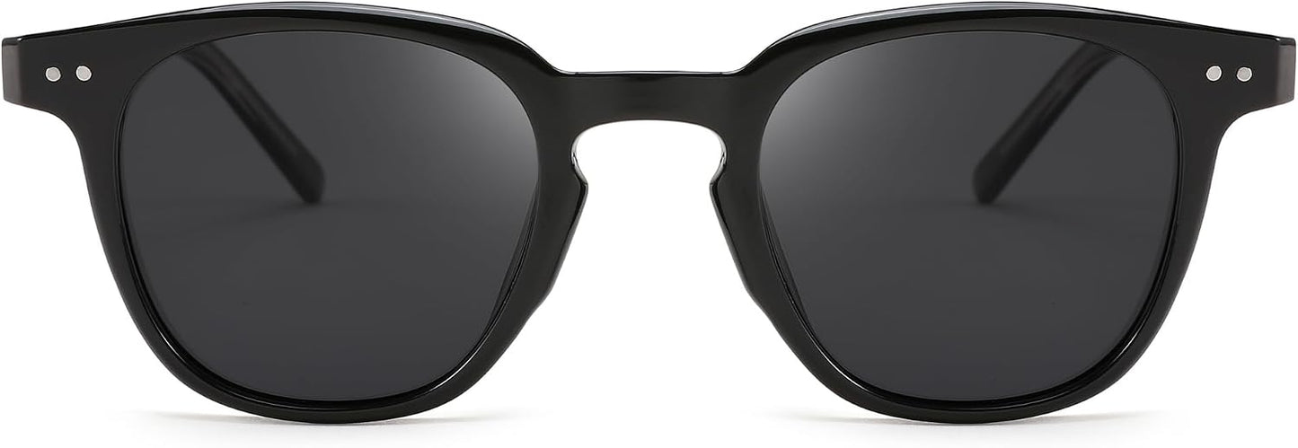 001 Black Frame/Gray Lens / 46 Millimeters | B0CCP76L1W | FEISEDY Classic Polarized Sunglasses Retro Round Sunglasses for Women Men Trendy Shades B0002
