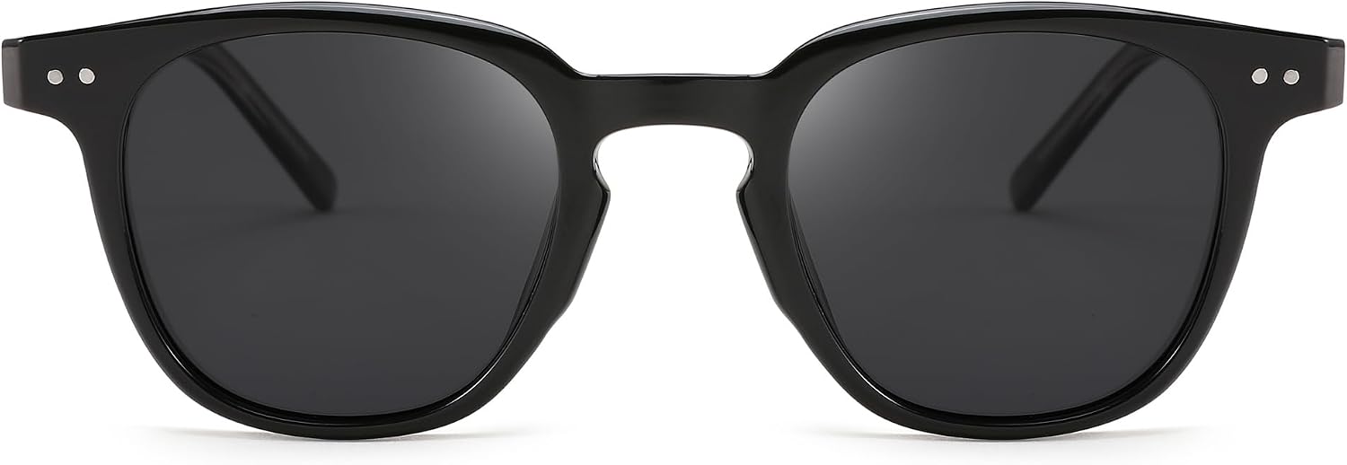 001 Black Frame/Gray Lens / 46 Millimeters | B0CCP76L1W | FEISEDY Classic Polarized Sunglasses Retro Round Sunglasses for Women Men Trendy Shades B0002