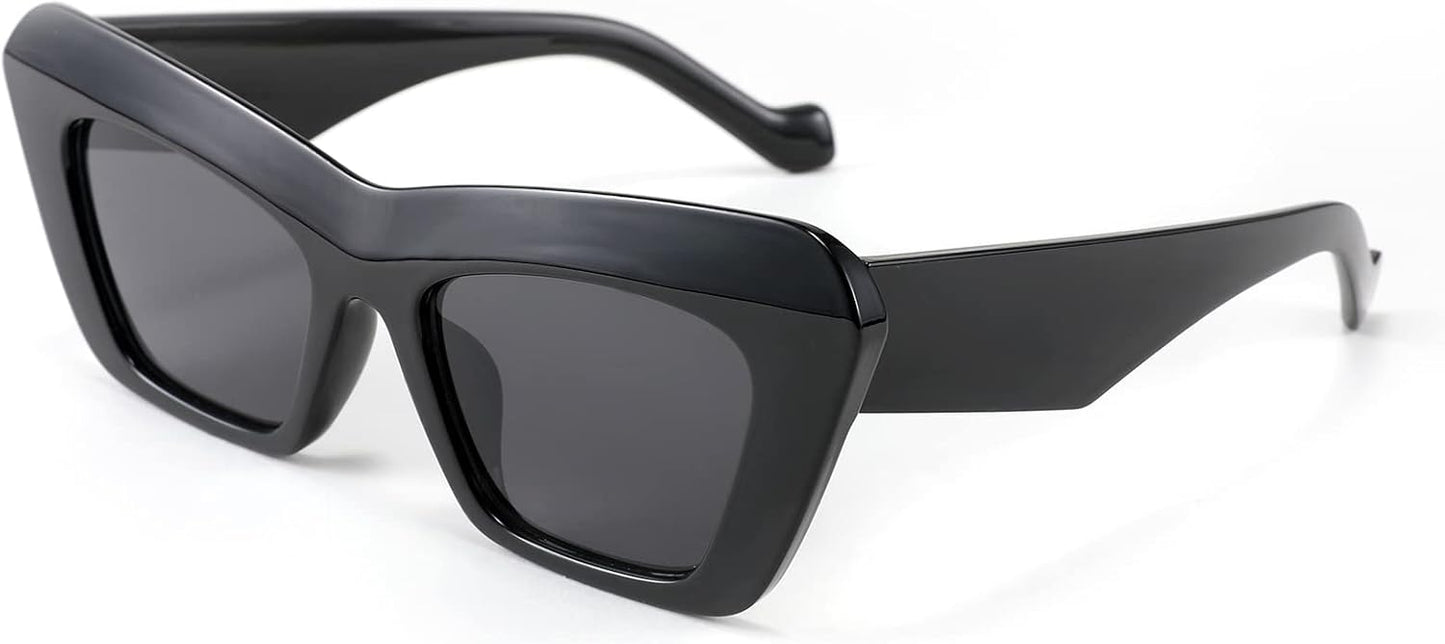 Black / 61 Millimeters | B09TFCLJQ6 | FEISEDY Retro Square Cat Eye Sunglasses Jelly Colored Women Men 90s B2902
