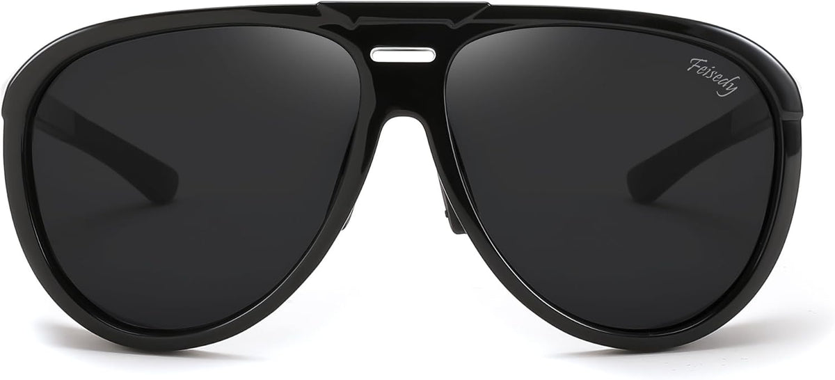 ÉÌƷͼƬ 2 | B0CT5M1L9R | FEISEDY Polarized Aviator Sunglasses Men Women Oversized Round Steampunk Sunglasses Side Shield Goggles B0095