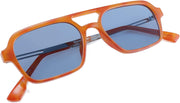 Orange Frame/Blue Lens / 59 Millimeters | B0925RQQWM | FEISEDY Vintage Square 70s Flat Aviator Sunglasses Women Men Metal Design Shades B2752