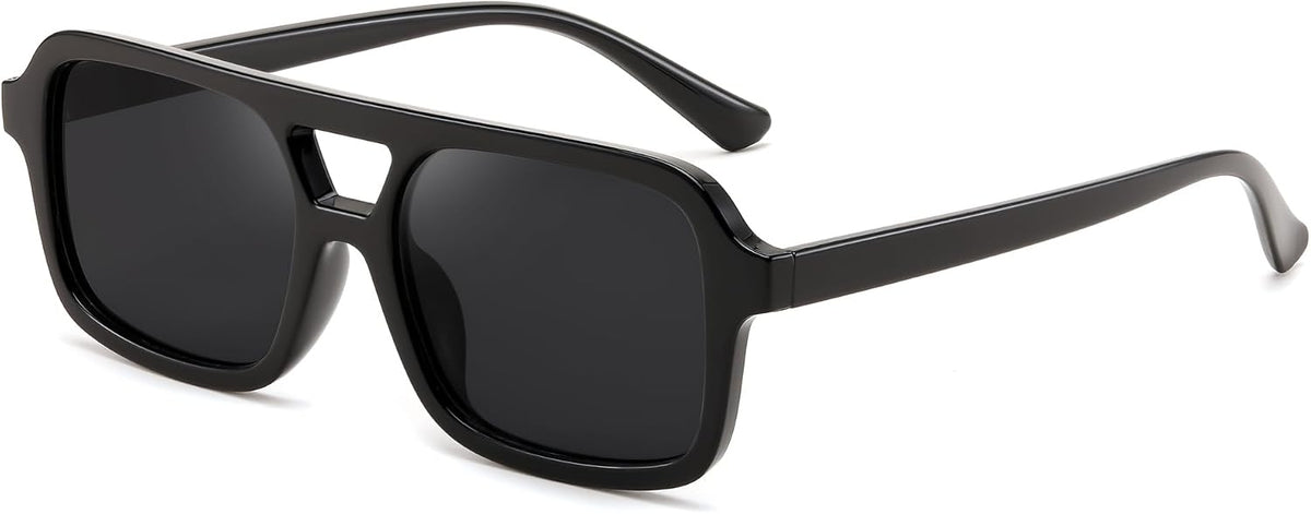 008 Black & Grey / 52 Millimeters | B0D445GZ1S | FEISEDY Retro 70s Aviator Sunglasses for Women Men Trendy Flat Square Frame UV400 Sunglasses B0174
