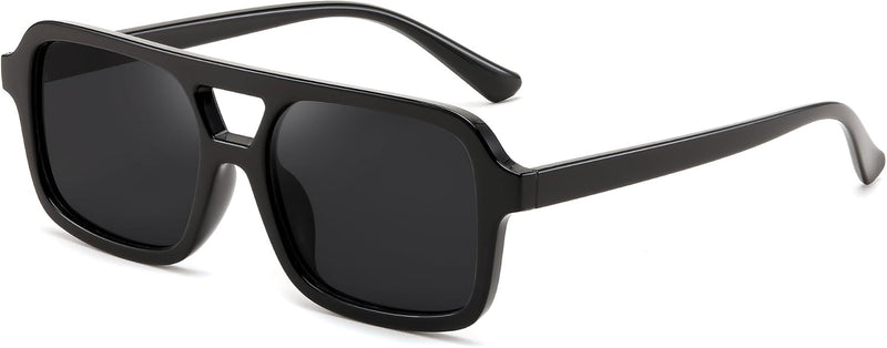 008 Black & Grey / 52 Millimeters | B0D445GZ1S | FEISEDY Retro 70s Aviator Sunglasses for Women Men Trendy Flat Square Frame UV400 Sunglasses B0174