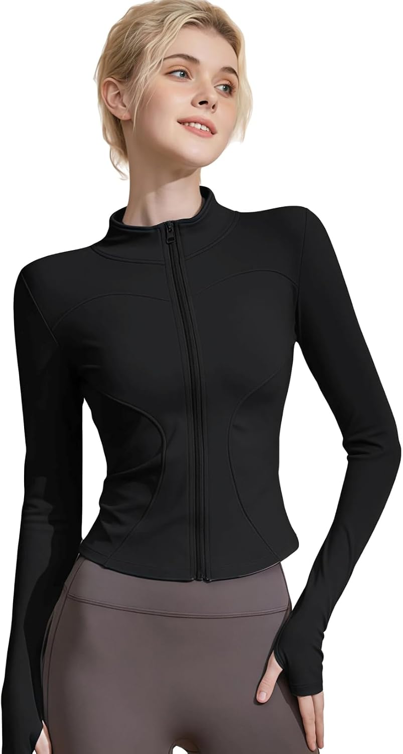 商品图片 9 | B0GFW1PJVL | Athletic Jackets For Women Zip-Up Moisture-Wicking Quick-Dry Lightweight Long Sleeve With Thumb Holes for Yoga, Gym, Running