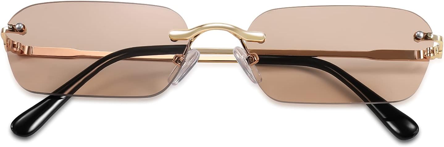 商品图片 14 | B0CY2Q4VW1 | FEISEDY Rimless Sunglasses Y2K Retro Small Narrow Rectangle Shades B2643