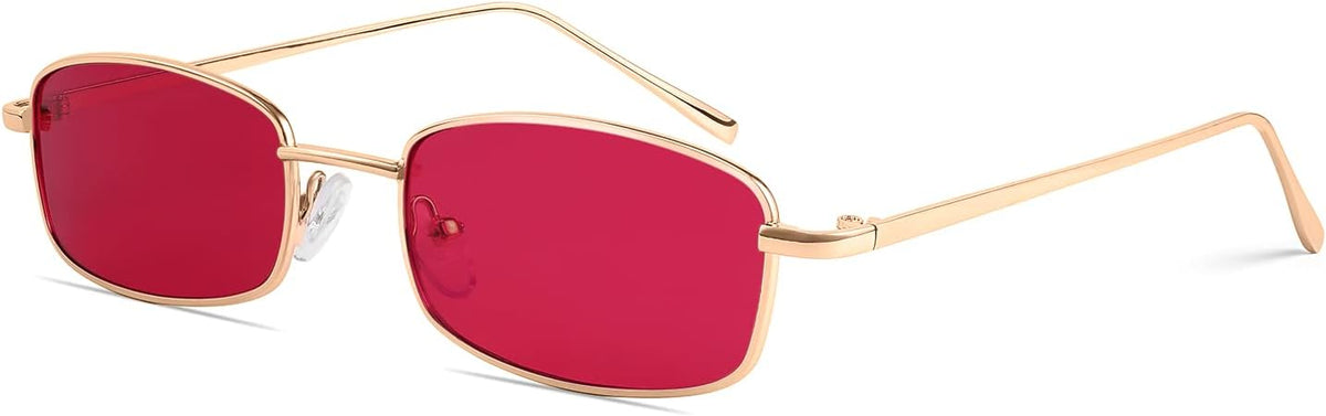 Glod/Red / 52 Millimeters | B079KZLZ82 | FEISEDY Vintage Small Rectangle Sunglasses Women Men Retro Trendy Square Metal Frame Sun Glasses B2295
