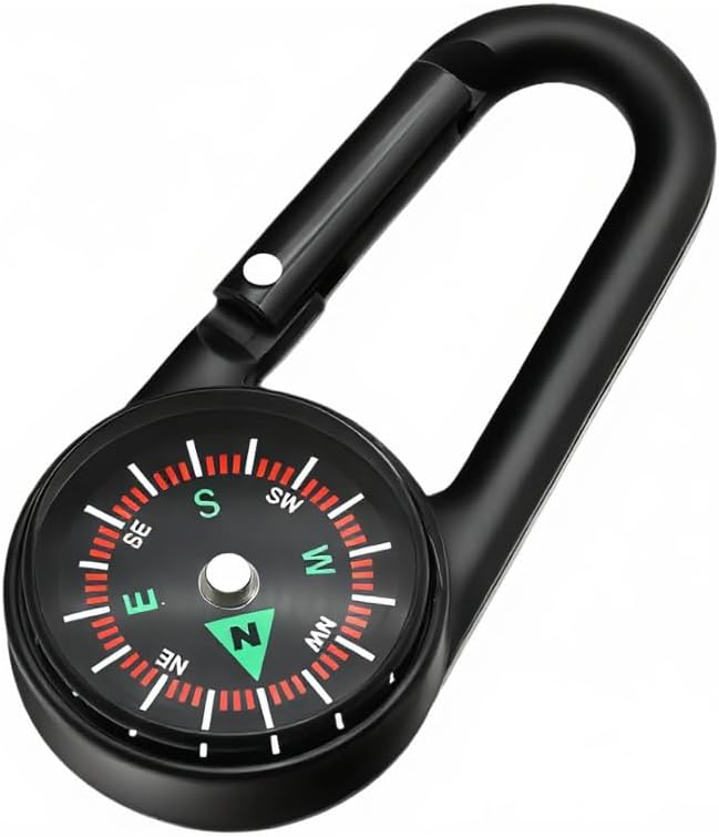 Black | B0FY37Y698 | Compass Keychain, Hiking Survival Gear with Carabiner Clip Portable Liquid Suspension Compass for Outdoor Activities