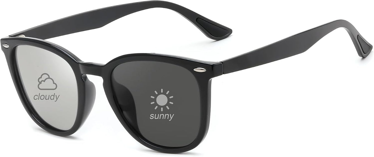 003 Black Frame/Discolored Light Grey Lens / 52 Millimeters | B0D8725HBS | FEISEDY Retro Photochromic Classic Polarized Sunglasses for Women Men Trendy Style Vintage Sunnies B1123