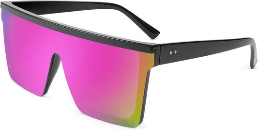 Purple Mirrored Lenses / 60 Millimeters | B09H6XXSDN | FEISEDY Oversized Sunglasses Mens Womens Flat Top Square Trendy Visor Shades UV400 B2470