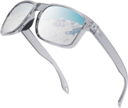 Clear Grey Frame & Silver Mirrored Lens / 57 Millimeters | B09P11P3PC | FEISEDY Polarized Sports Sunglasses for Men Women, Classic Fishing Driving Cycling Goggles, UV400 Protection B2234