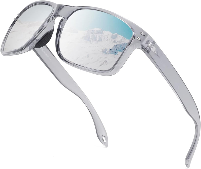 Clear Grey Frame & Silver Mirrored Lens / 57 Millimeters | B09P11P3PC | FEISEDY Polarized Sports Sunglasses for Men Women, Classic Fishing Driving Cycling Goggles, UV400 Protection B2234