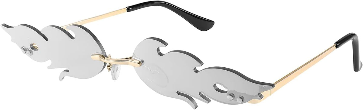 006 Silver Mirror Flame / 70 Millimeters | B09JK9K3K6 | FEISEDY Fire Flame Sunglasses for Women Mirror Rimless Fire Shaped Novelty Sunglasses B2839