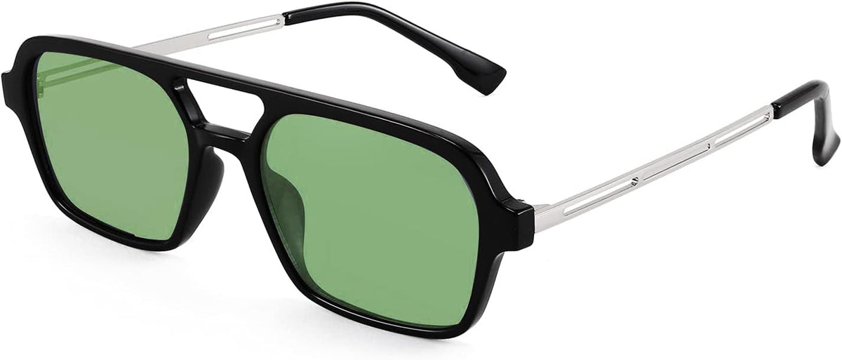 Black Frame/Yellowish Green Lens / 59 Millimeters | B098Q2PZ92 | FEISEDY Vintage Square 70s Flat Aviator Sunglasses Women Men Metal Design Shades B2752