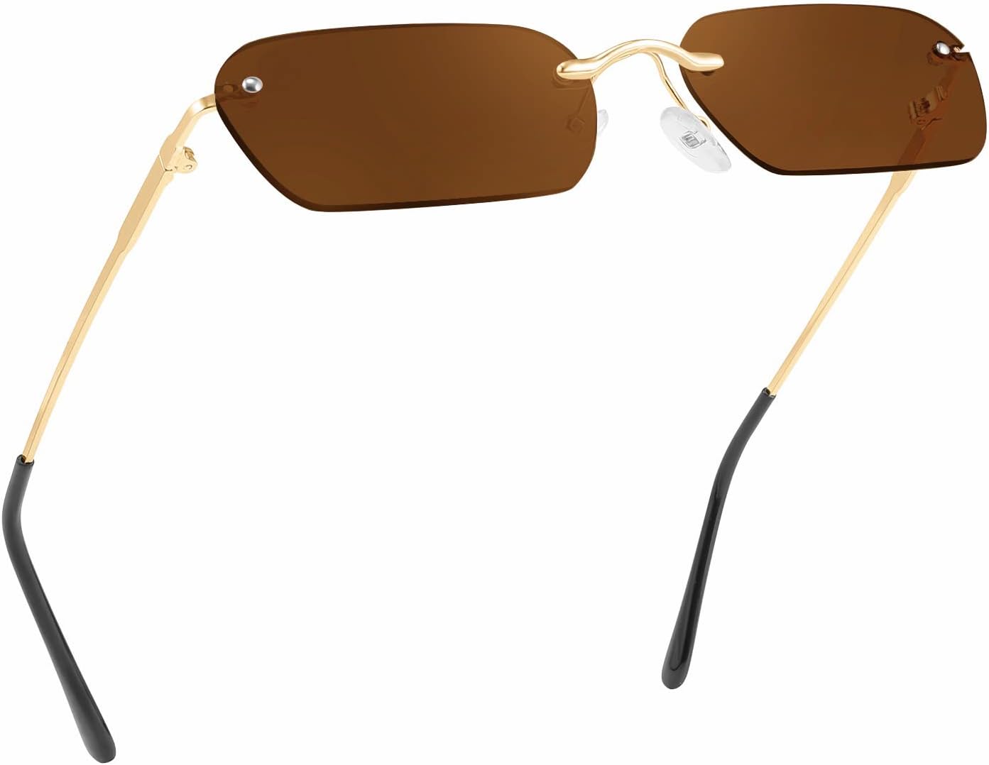 Brown / 55 Millimeters | B0B6TW3GJT | FEISEDY Rimless Sunglasses Y2K Retro Small Narrow Rectangle Shades B2643