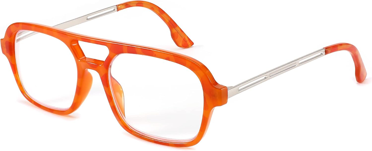 Orange / 1.5 x | B0C659RC39 | FEISEDY Retro Square Blue Light Blocking Reading Glasses for Women Men 70s Flat Aviator Glasses Anti-Fatigue Reader B2993