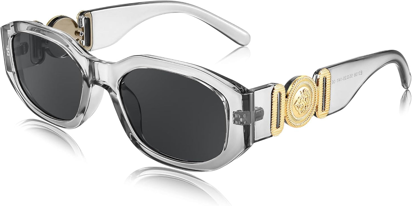 Transparent Gray Frame/Gray Lens / 54 Millimeters | B0C98Z1GDY | FEISEDY Retro Trendy Rectangle Sunglasses Women Men Narrow Shades B2322