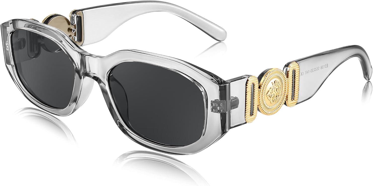 Transparent Gray Frame/Gray Lens / 54 Millimeters | B0C98Z1GDY | FEISEDY Retro Trendy Rectangle Sunglasses Women Men Narrow Shades B2322