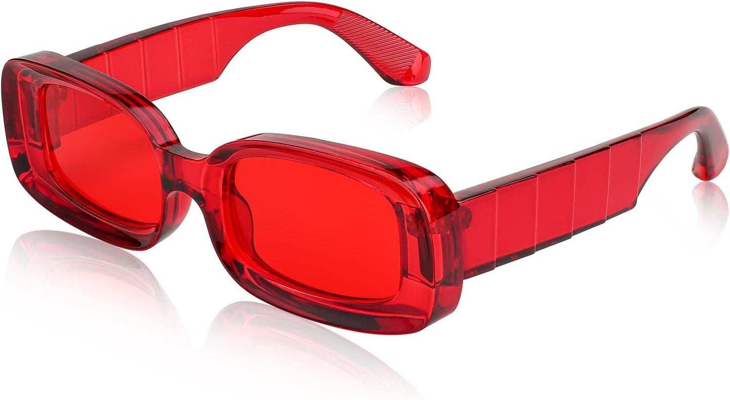 Red / 68 Millimeters | B0B12FR5ZD | FEISEDY Rectangle Sunglasses for Women Men Retro Y2k 90s Thick Frame Chunky Square Sunglasses UV400 Protection B2307