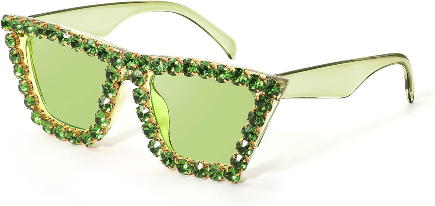 Green / 52 Millimeters | B09V7X56D4 | FEISEDY Women Crystal Square Cat Eye Sunglasses Sparkling Trendy Retro Cateye Sunglasses B2898