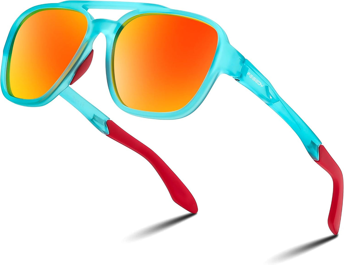 ??mint Blue-green? Frame and Red Silver Lens / 56 Millimeters | B0DSVKCMH6 | FEISEDY Retro Aviator Polarized Sunglasses Women Men Outdoors B0260