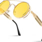 Gold Frame Yellow Lens / 50 Millimeters | B0BD4LY1T4 | FEISEDY Aviator Sunglasses for Men Women Steampunk Round Metal Frame B2351