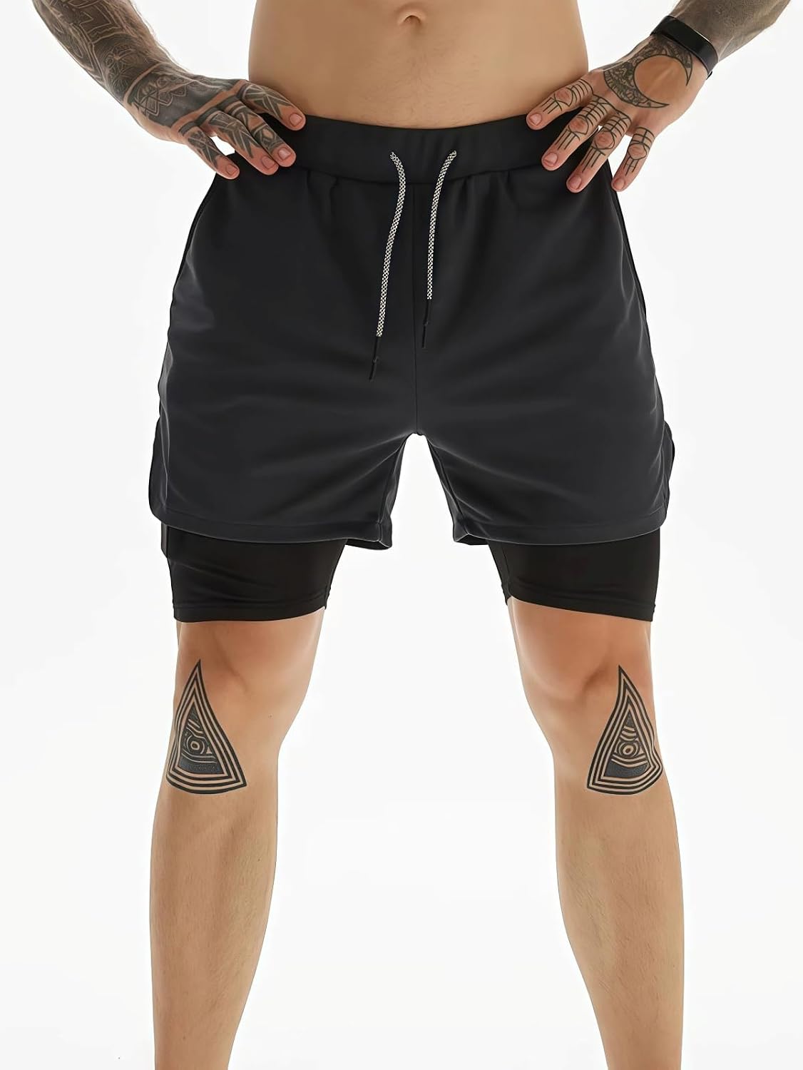 Default Title | B0GPQGGS31 | Men's 2-in-1 Running Shorts with Phone Pockets - Quick Dry Gym & Workout Shorts for Athletic Men Black