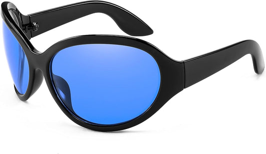 Black Frame Blue Lens / 72 Millimeters | B0BYX7J163 | FEISEDY Bug Eye Y2K Oversized Sunglasses Women Men Oval Frame B2391