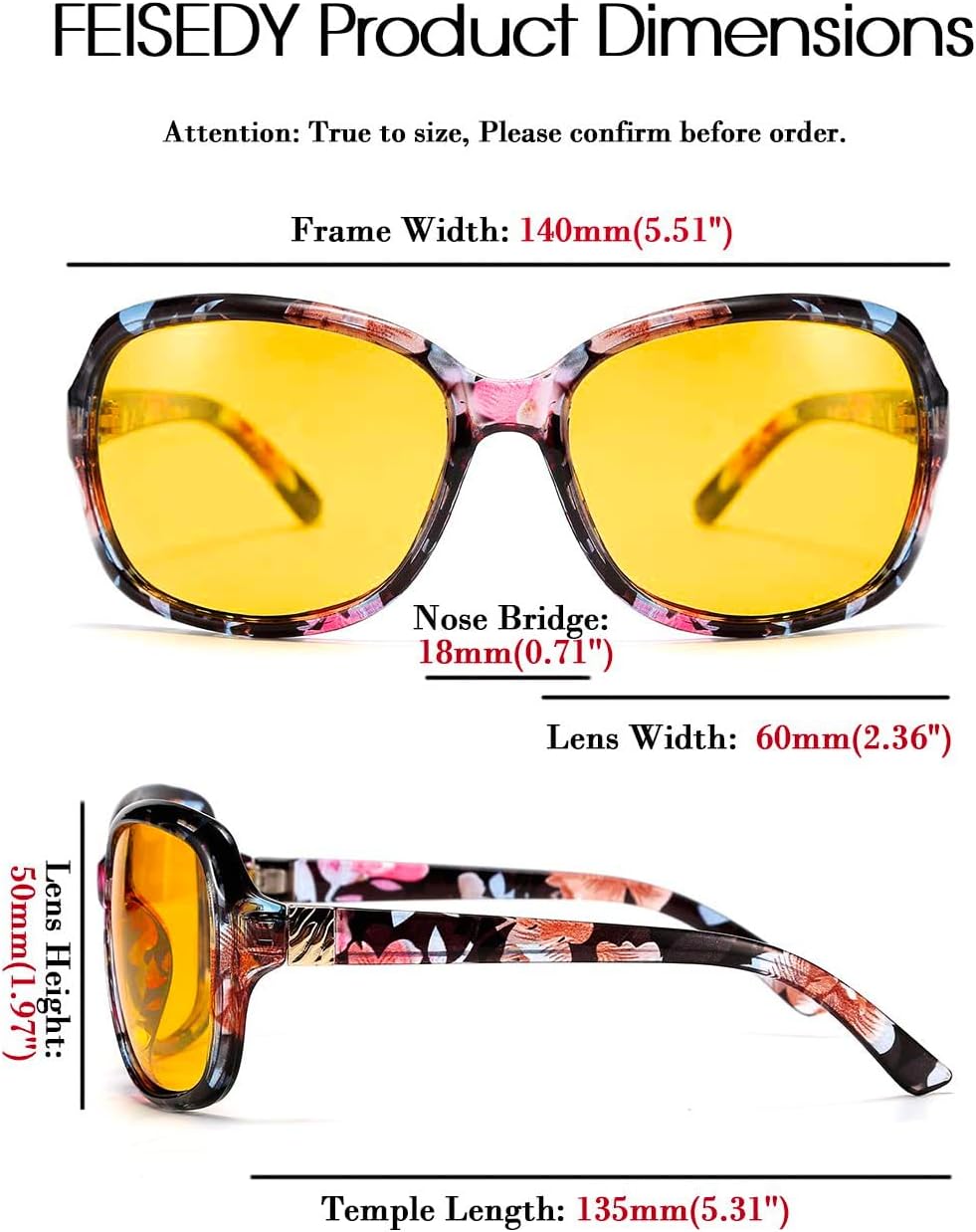 商品图片 6 | B081YY5RM3 | FEISEDY Classic Womens Night Glasses Driving Anti Glare Wrap Around Yellow Sunglasses B2548