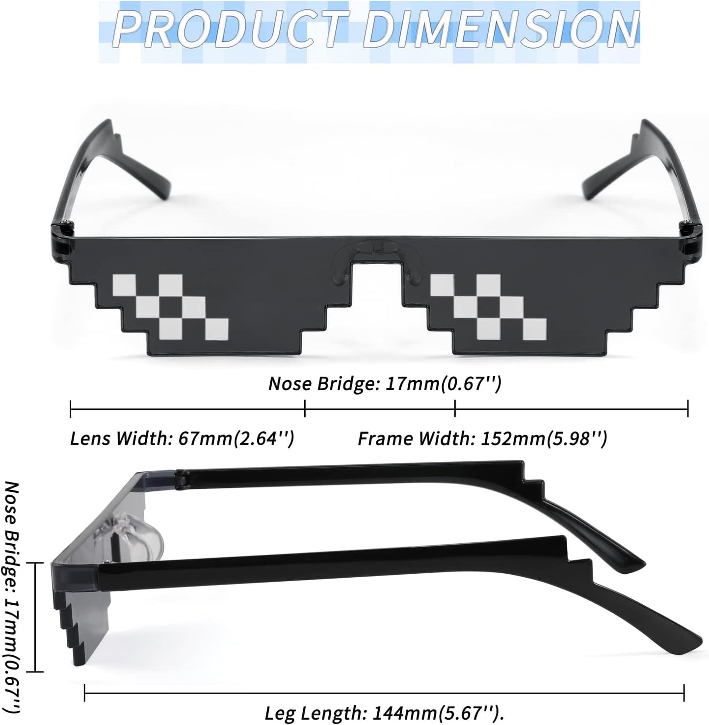 商品图片 4 | B09SCSCKL3 | FEISEDY 2PACK Thug Life Sunglasses Funny Pixelated Mosaic Gamer Glasses Party Disco Cool B2876-F2
