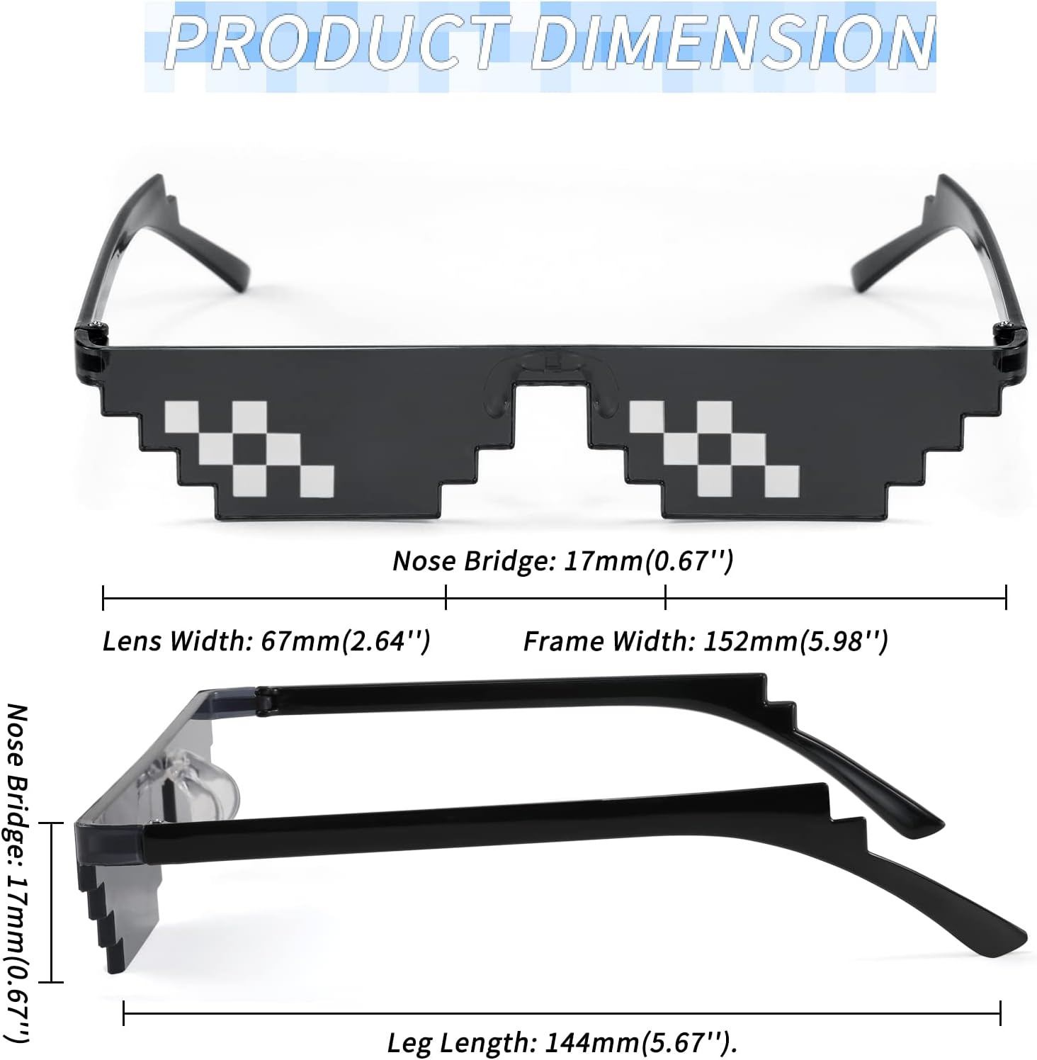 商品图片 4 | B09SCSCKL3 | FEISEDY 2PACK Thug Life Sunglasses Funny Pixelated Mosaic Gamer Glasses Party Disco Cool B2876-F2