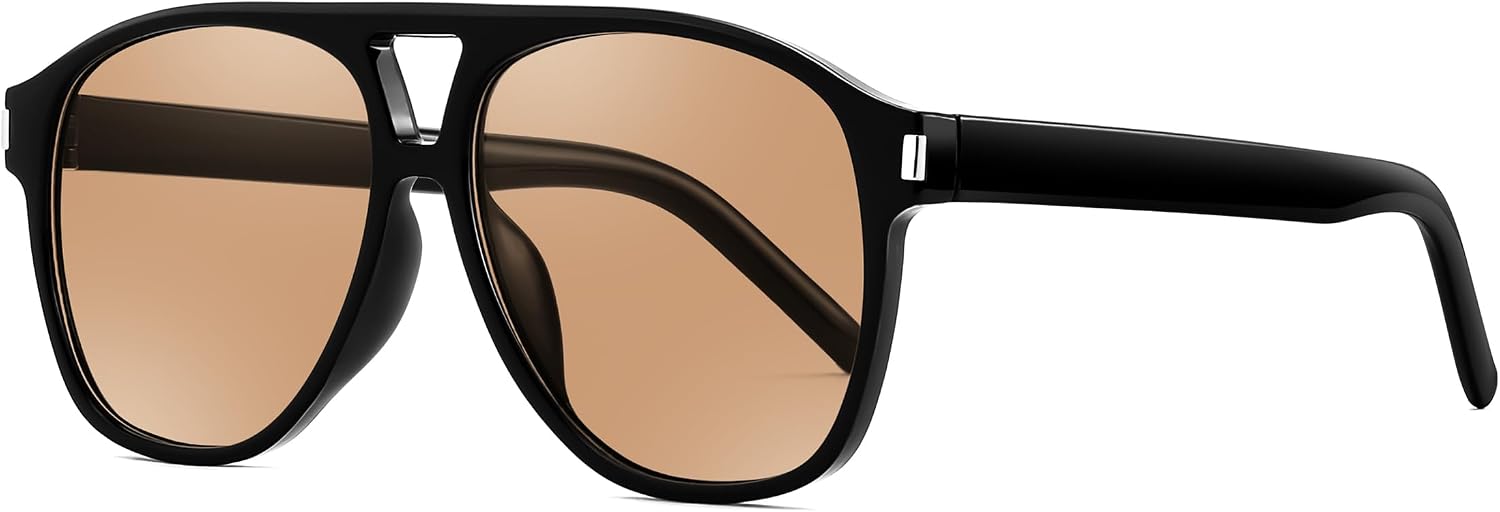 Black Frame - Light Brown Lens / 54 Millimeters | B0GXNPTVK5 | FEISEDY Retro Aviator Sunglasses for Women Men Square Sunnies 70s Pilot Style Lightweight UV400 Shades B0421