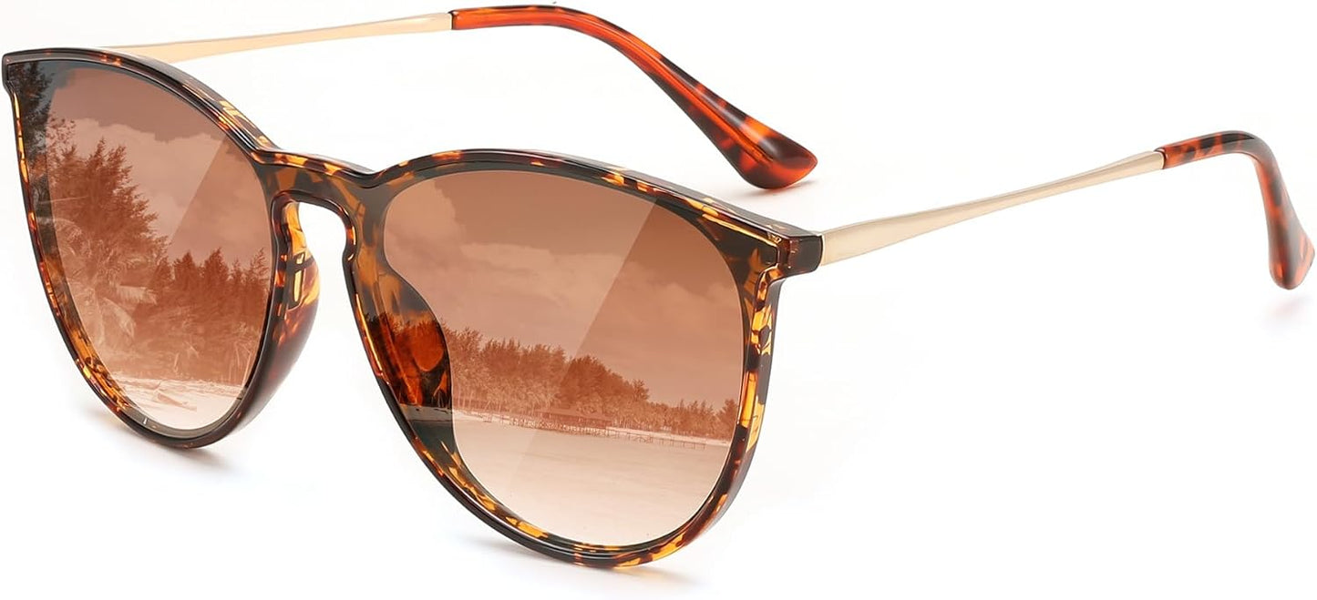 Leopard - Gradual Tea / 58 Millimeters | B0DGCH5VJP | FEISEDY Sunglasses for Women Men Retro Round Cateye Designer Cute Mirrored UV Protection Lens B0210