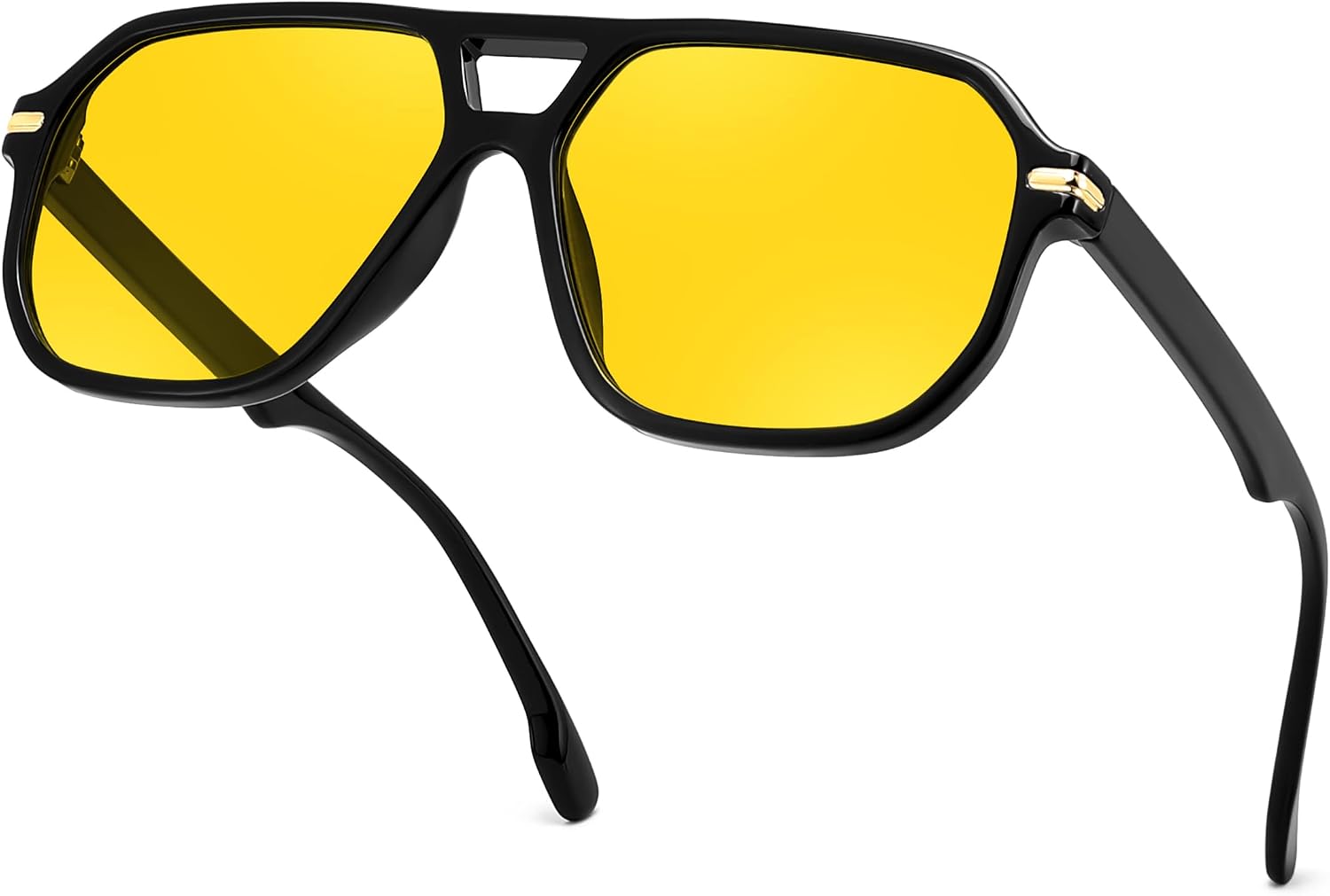 Black Frame + Yellow Lens / 58 Millimeters | B0GTPV6C4X | FEISEDY Women Men Aviator Sunglasses UV400 Protection, Retro Trendy Square Frame for Driving Fishing Outdoor Daily B0425