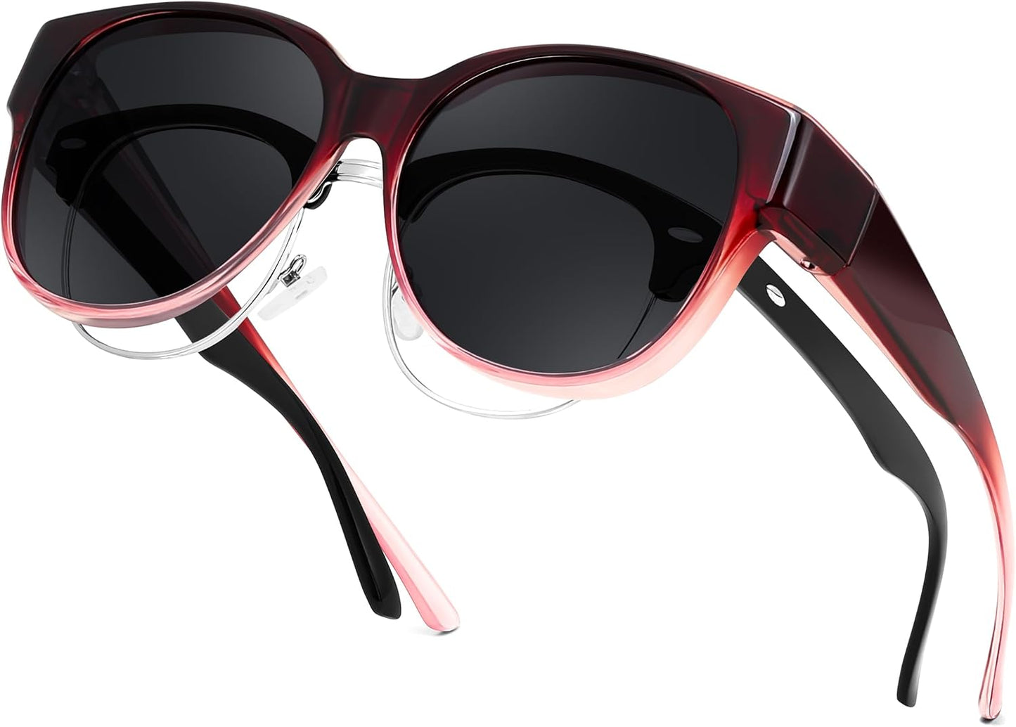 Gradual Red Frame & Grey Lens / 55 Millimeters | B0FRRPN7VK | FEISEDY Fit Over Glasses Polarized Sunglasses, UV400 Protection for Driving & Outdoor Activities B0328