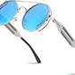 Silver Frame Blue and Silver Lenses With Silver Legs / 50 Millimeters | B0BD4N6ZF7 | FEISEDY Aviator Sunglasses for Men Women Steampunk Round Metal Frame B2351