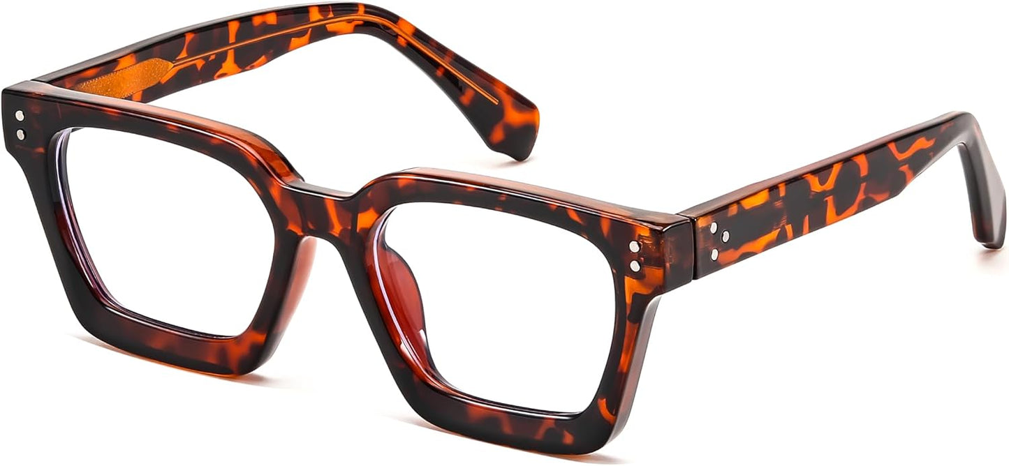 Leopard / 50 Millimeters | B0CWRJ78X2 | FEISEDY Blue Light Blocking Glasses Women Men Chunky Square Computer Glasses B0101