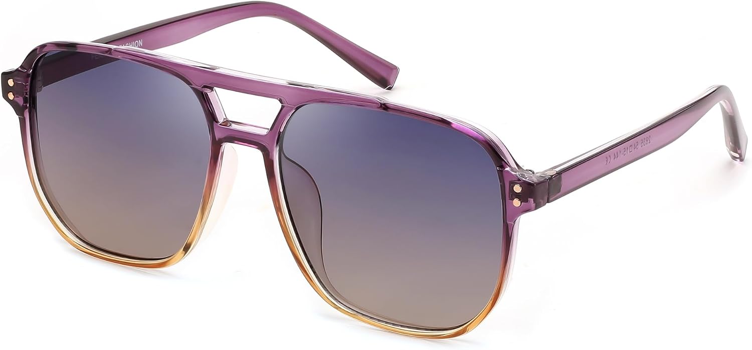 017 Purple Orange Frame/Gradient Purple Lens / 57 Millimeters | B0DCK2SQTY | FEISEDY Retro Square Aviator Sunglasses Women Men 70s Vintage Trendy Plastic Frame Sun Glasses B2835
