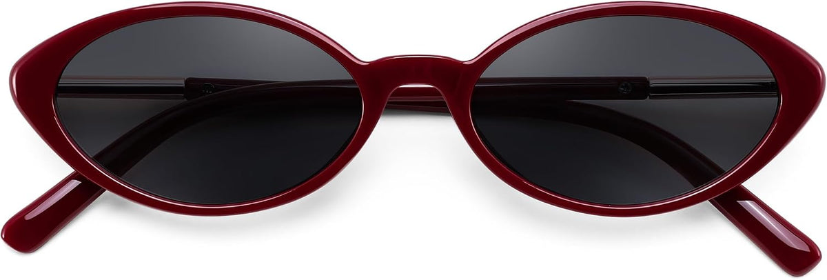 Red Frame Grey Lens / 54 Millimeters | B0H2VHN31H | FEISEDY Oval Cat Eye Sunglasses for Women, 90s Narrow Y2K Shades B0435