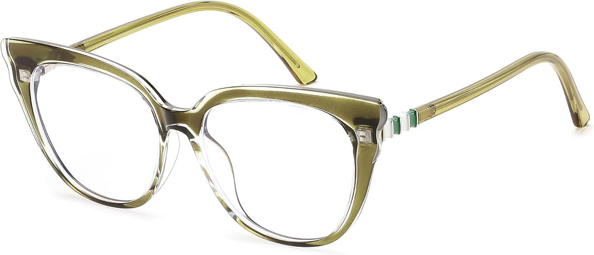 Transparent Green / 50 Millimeters | B0D5XSP76S | FEISEDY Cat Eye Blue Light Blocking Glasses for Women Anti Eyestrain & UV B0182