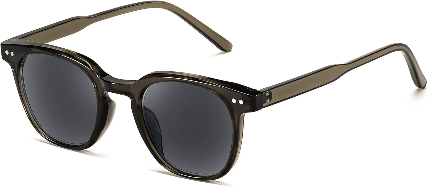 Olive Green Frame Gray Lenses / 2.0 x | B0CSNS55LC | FEISEDY Round Reading Sunglasses for Men and Women Stylish Blue Light Blocking Readers B0113