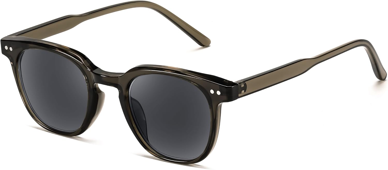 Olive Green Frame Gray Lenses / 2.0 x | B0CSNS55LC | FEISEDY Round Reading Sunglasses for Men and Women Stylish Blue Light Blocking Readers B0113