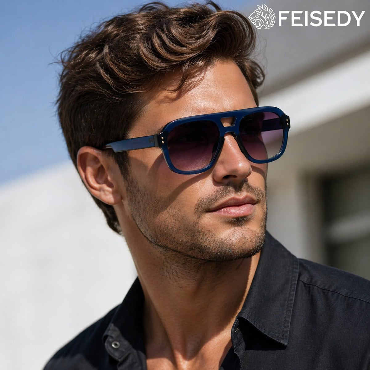 ÉÌƷͼƬ 34 | B09KV1MSHN | FEISEDY Aviator Sunglasses For Women Men Square Chunky Trendy Eyewear B2846
