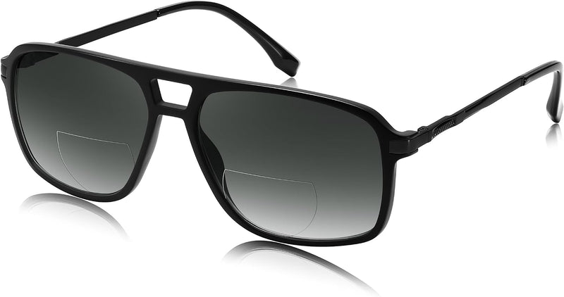Black Frame-gradient Gray / 3.0 x | B0D6RK219P | FEISEDY Aviator Bifocal Reading Sunglasses for Men Women Vintage Square Tinted Blue Light Blocking Readers B0181