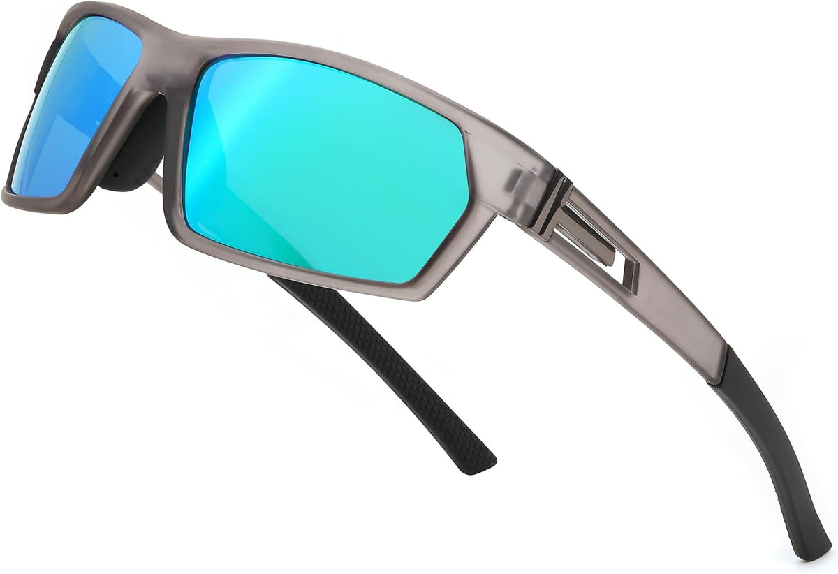 Grey Frame & Green Mirror Lens / 60 Millimeters | B0CWV343CR | FEISEDY Polarized Sports Sunglasses for Men Women Youth Baseball Cycling Running Glasses UV400 Protection B0135
